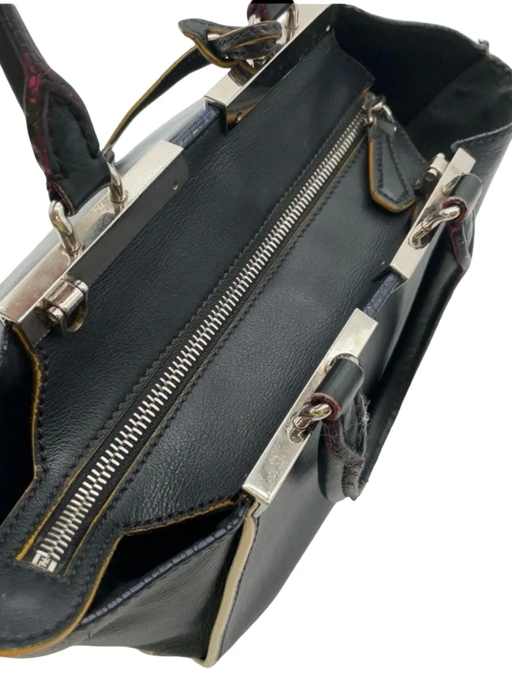 Fendi Black Leather Mini Satchel  with Top Handles and Crossbody Strap